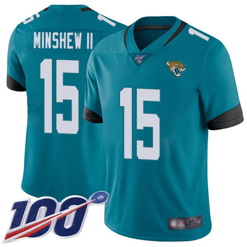 Jacksonville Jaguars #15 Gardner Minshew II Teal Green Alternate Youth Stitched NFL 100th Season Vapor Limited Jersey